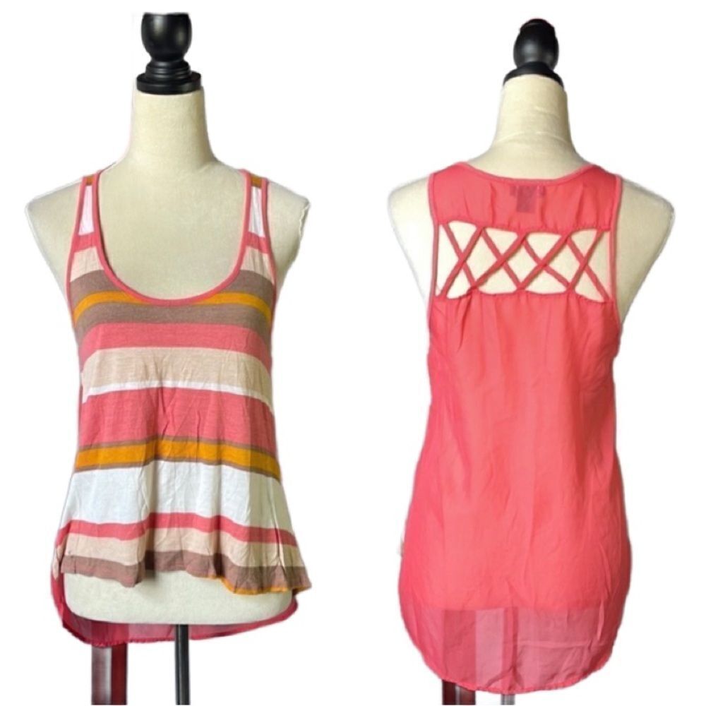 Wet Seal Striped Hi/Low Lightweight Tank Top w/Sheer Back and Cut Outs (Size: S)